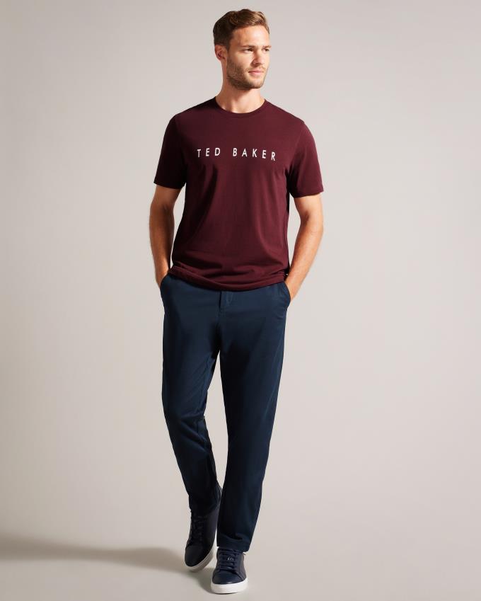 T-Shirt Ted Baker Short Sleeve Branded Bordeaux Homme | HEY-43222098